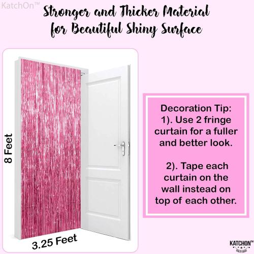 KatchOn, Pink Streamers for Party Decorations - XtraLarge 3.2x8 Feet, Pack of 2, Pink Backdrop Party Decoration Tinsel Curtain Backdrop Foil Fringe Birthday Decorations, Bachelorette, Graduation Decor