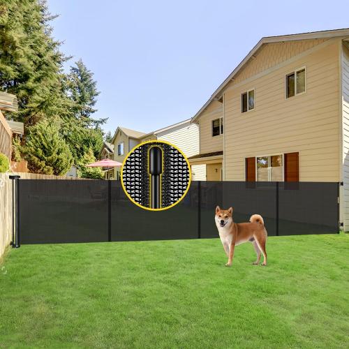 Reinforced 42” Tall x 200” Extra Wide Retractable Baby Gates, Extra Long Pet Gate with Support Rods, Outdoor Dog Gate for Wide Openings Large Baby Gates for Dogs Outdoor Gates for Decks, Black