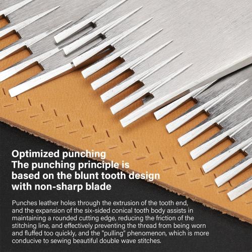 WUTA Professional Leather Chisel All-Polished High Die-Steel Chisel French Style Pricking Iron Sharp Leather Punching Tool (Obverse 3.38 mm 8 Teeth)