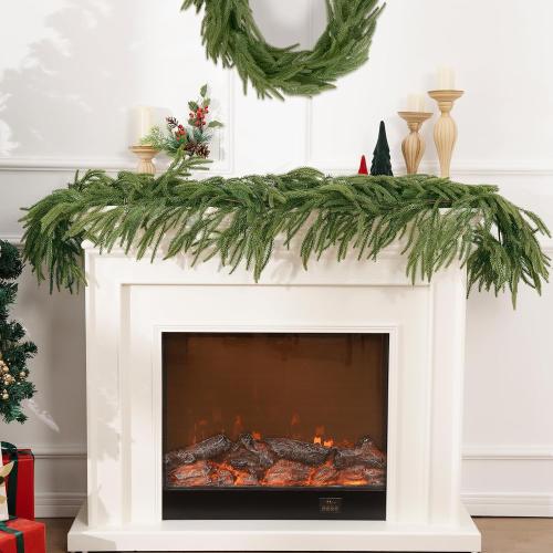 U'Artlines 2Pcs Christmas Norfolk Pine Garland, 6 Ft Xmas Faux Greenery Garland Real Touch Winter Cedar Garlands for Table Stairs Mantle Fireplace Holiday Decoration