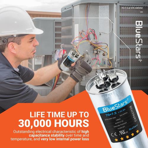 [UL Listed] BlueStars 70/7.5 uF 70 7.5 MFD 370 or 440 VAC Dual Capacitor