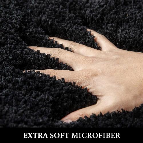 MIULEE Black Bathroom Runner Rugs Set 2 Piece, Soft Absorbent Microfiber Bath Mat Set, Non Slip Quick Dry Washable Plush Shaggy Large Bath Rugs for Bathroom Floor, Tub and Shower, 16x24 inches