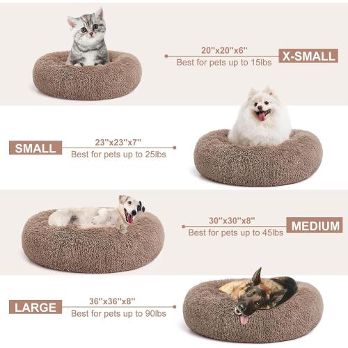 Size Small Color Brown  Orthopedic Dog Bed Comfortable Donut Cuddler Round Pet Beds Ultra Soft Washable Dog and Cat Cushion