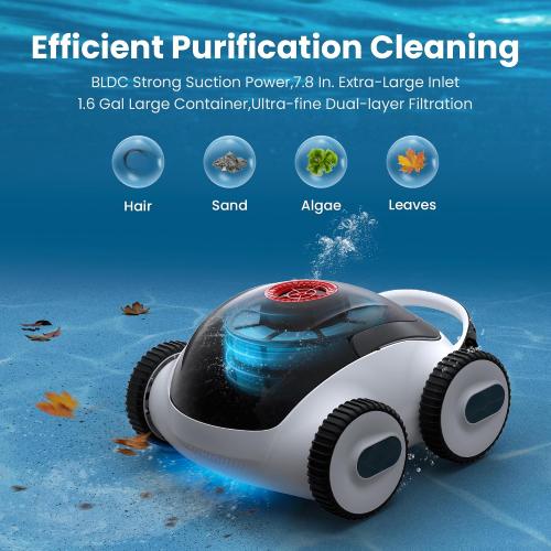 (New Upgraded) Higgsinno ezSpirit 01 Cordless Robotic Pool Cleaner, Lasts up to 240 Mins, Automatic Pool Vacuum with App,Ultra-fine Dual Filter Ideal for Above/In-Ground Pools up to 1,076 Sq.ft