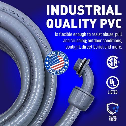 1/2-Inch Flexible Non-metallic Liquid-Tight Electrical Conduit Type B, UL Listed, 1/2 Dia, 100 Feet, Made in USA