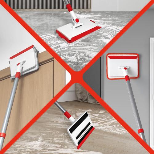 JEHONN Baseboard Cleaner Tool with Handle, 56 inches Base Boards Cleaning Mop Scrubber, 1 Stiff Bristles Brush, 2 Chenille and 2 Microfiber Pads, Wall Duster for Floorboard Ceiling Window Tile