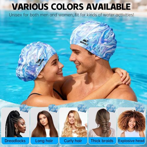WHALE Extra Large Swim Cap Designed for Men and Women with Thick, Long Hair, Hair Extensions Or Afro-Textured Hair Long-Hair Swim Cap Highly Waterproof to Keep Hair Dry