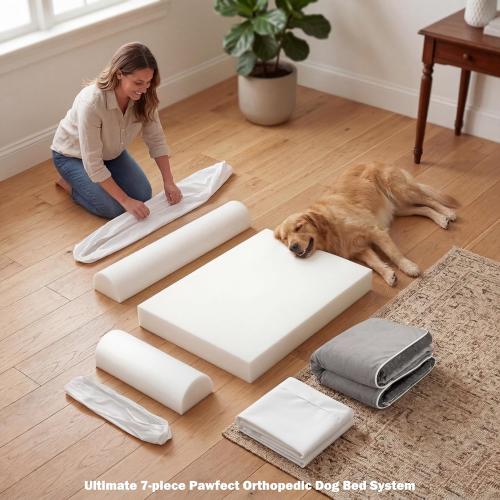 Pawfect Orthopedic Dog Bed for Small, Medium & Large Dogs, Memory Foam Pet Bed with 3 Waterproof Covers, Washable Removable Velvet Cover, Supportive Bolsters, Non-Slip Base (Small: 24.5x20.5x6.5)