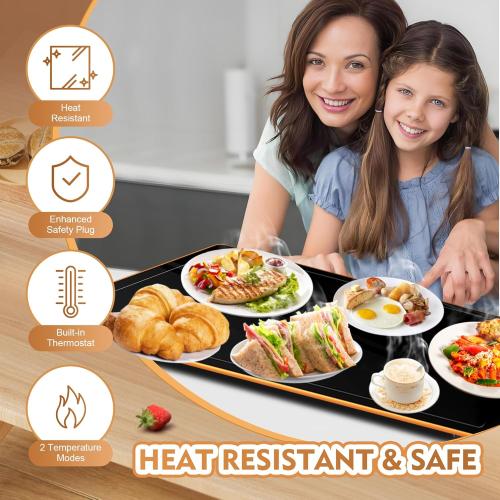 Size 32x18  Large Electric Warming Tray(32x18 inch),Commercial Metal Food Warmer with Thermostat and Full Surface Heating, Food Warming Mat with 8 Temperature Modes for Parties Buffet,Catering Hot Plate