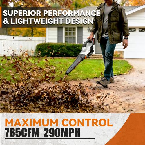 Sihuird Leaf Blower Cordless, 765CFM Electric Leaf Blowers with 2 x 7.8Ah Batteries and Charger, 3- Speed & Turbo Mode, Equipped with LED Lighting, 1 x Shoulder Strap, Blowers for Lawn Care - SL9501