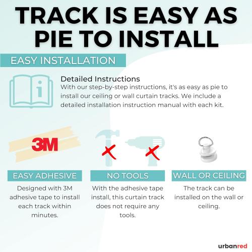 UrbanRed Self Adhesive Ceiling Curtain Track Ceiling Mount, Track for Curtains 16.4FT (5m) for Smooth Wall - No Drill, Screws, Adhesive Curtain Rod (Non-Flexible)