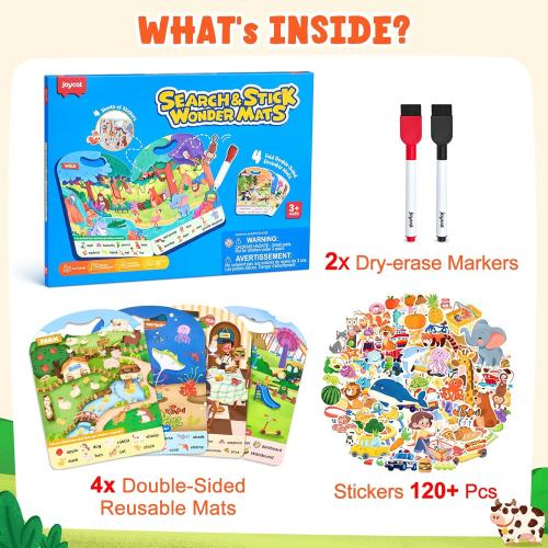 JoyCat Reusable Sticker Book Set (4-Pack), Kids Sticker Activity Books, 120  Jelly Stickers for Toddlers, Travel Toys for Car Airplane Road Trips, Preschool Educational Learning Gifts for Boys Girls