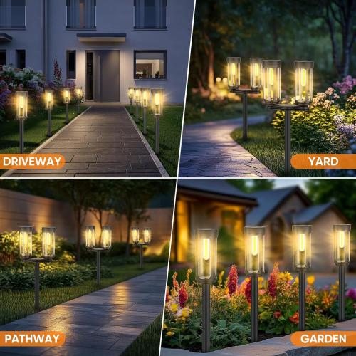 Bright Solar Pathway Lights Outdoor, 4 Pack Solar Powered Garden Lights Waterproof, Auto On/Off Yard Lawn Patio Walkway Driveway Decor Landscape Lighting Warm Lights