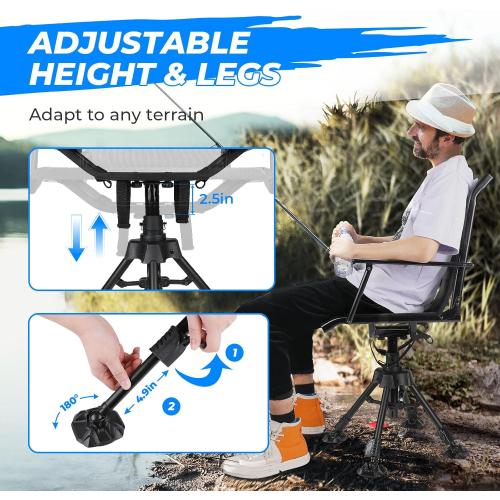 KEMIMOTO Hunting Blind Chair 360° Silent Swivel, Height Adjustable Black | 320 Lbs Capacity, Quick Folding Stable Portable, Swivel Anti-Sink Feet, for Deer Hunting Fishing Camping Ground Blinds