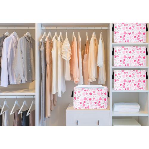 MAIZMZ Girls Gift Basket Heart Print Storage Cube for Women, Closet Shelf Organizer Bins Empty Gift Basket with Handles Nursery hamper Kids Toys Books Box Room Deco