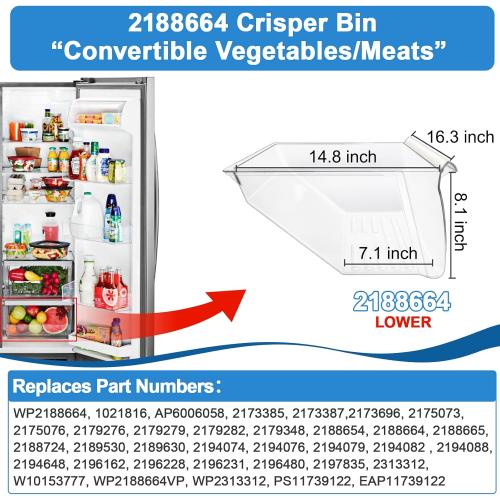 [2 Pack] Upgraded 2188656 Fridge Crisper Drawer UPPER Humidity Control Drawer & 2188664 Crisper Bin LOWER Refrigerator Drawer Replacement For Kenmore Whirlpool Fridge Drawer Parts WRS325FDAM04 Drawer