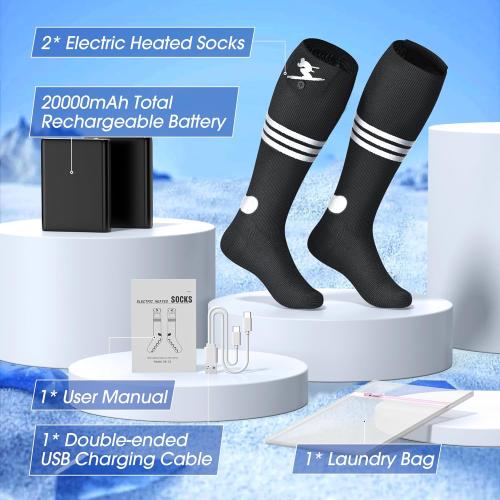 AI Heated Socks Rechargeable for Men Women,20000mAh Battery Electric Socks Up to 16 Hours Washable Heating Socks for Camping Skiing Motorcycle Driving Hiking Outdoor Working