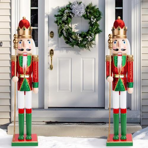 AMOR PRESENT 2.9Ft Christmas Nutcracker Figure, Large Shiny Wooden Nutcracker for Christmas Tree Front Door Hotel Decorations