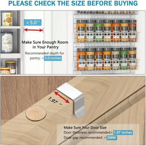 Size 6 tier Color Silver Spice Rack Organizer 6-Tier Wall Mounted & Over the Door Spice Racks for Kitchen Pantry Bathroom,Two Size, Large Capacity, Silver