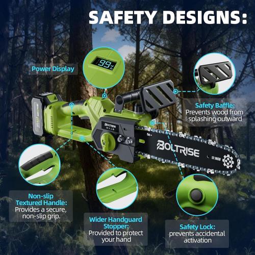 12 Inch Cordless Brushless Electric Chainsaw, 2 × 4.0mAh Batteries & Auto Oiler Security Lock, 32.81FT/S Powered Compact HandHeld Chain Saw, for Tree Trimming, Wood Cutting Garden, Pruning