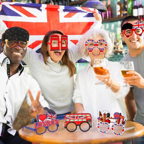 Capoda 32 Pcs British Party Decorations Favors British National Day Paper Glasses Photo Booth Props UK England Selfie Prop for London National Day Party Decorations Supplies