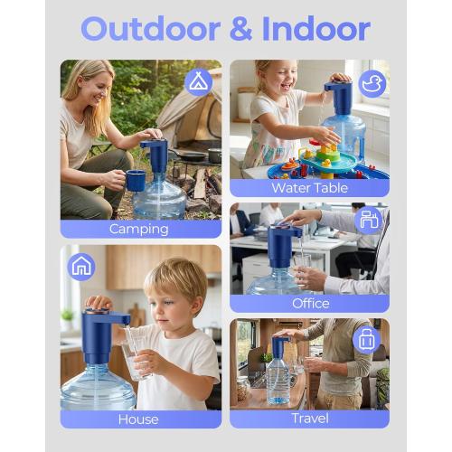 Water Jug Pump for 5 Gallon Bottle – Portable Electric USB-C Charging Dispenser, Dual Powerful Motors, Fast Flow, Fits 2-5 Gallon Jugs – Ideal for Home, Office, Camping, RV, Blue