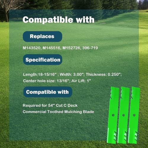 54 Deck Mower Blades (M143520, M145516, M152726) Fits John Dee re Z375R Z525E Z535M Z540M EZTRAK Z425 Z435 Z445 GX255 GX335 GX345 GX355 1023 1025R 1026R (3 Pack)