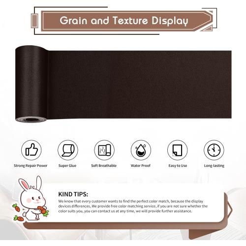 KING MOUNTAIN Leather Repair Patch,4 x 63 Inches self Adhesive Leather Repair Tape for Damaged Leather Furniture, Sofa Seating,Car Seats, Leather Goods（Fine Grained Dark Brown）