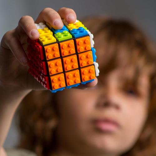 3x3 Brick Speed Cube with Building Blocks, Mini Toy Included, Compatible with Lego Cube, Educational Toy (Black)