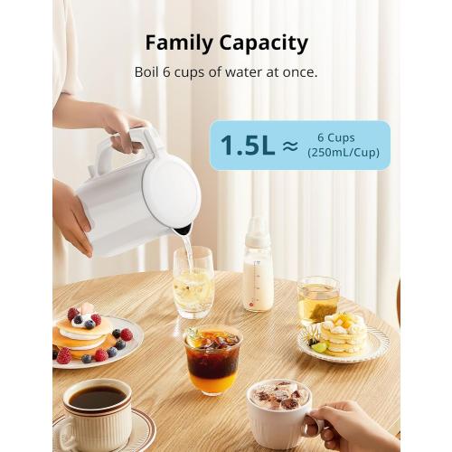 COMFEE' Electric Kettle and Tea Kettle, 1.5L Double Wall, Stainless Steel Interior, Lid & Spout, Fast Boil, Auto-Off, and Boil-Dry Protection, 1500W