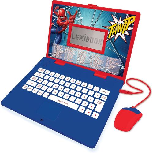 LEXiBOOK Spider-Man - Educational and Bilingual Laptop Spanish/English - Toy for Child Kid (Boys & Girls) 124 Activities, Learn Play Games and Music with Spiderman - Red/Blue JC598SPi2