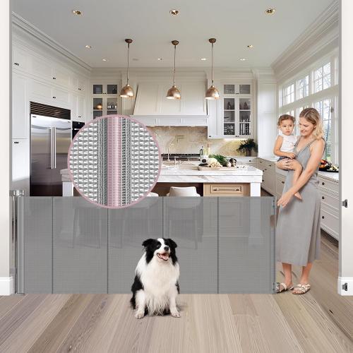 Reinforced 72 Wide Retractable Dog Gate with Support Rods - Prevent Crawling Under Extra Wide Baby Gate Retractable Gate Outdoor, Retractable Pet Gate Long Dog Gate, Mesh Gates for Kids or Pets, Gray