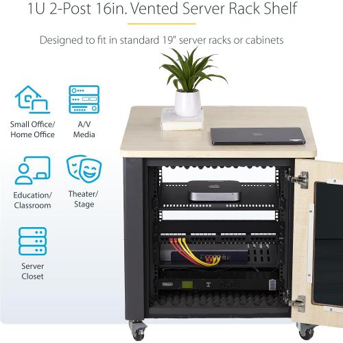 StarTech 1U Vented Server Rack Shelf, 16in, 30lb (CABSHELFV1U-16-RACK) | EIA-310 19in rack and cabinet fit, 14kg, 40cm mounting depth, SPCC cold-rolled steel, Cantilever tray‼️light dirt and good condition‼️
