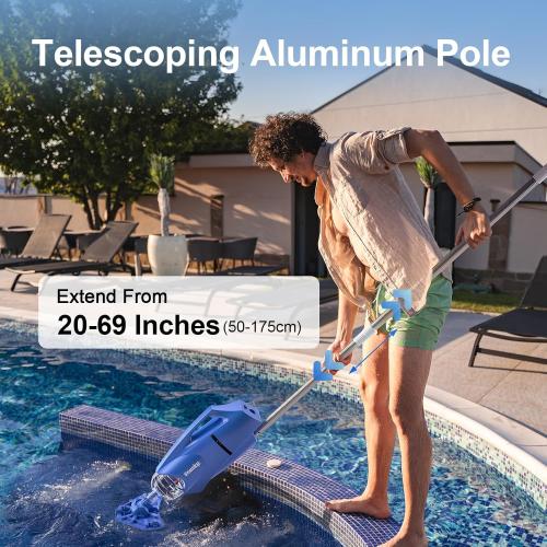 Pool Vacuum for Above Ground Pool: Cordless Handheld Pool Vacuum w/Telescopic Pole, Rechargeable Swimming Pool Cleaner for Inground Pools and Hot Tubs, Powerful Suction up to 18 Gallons/Min.