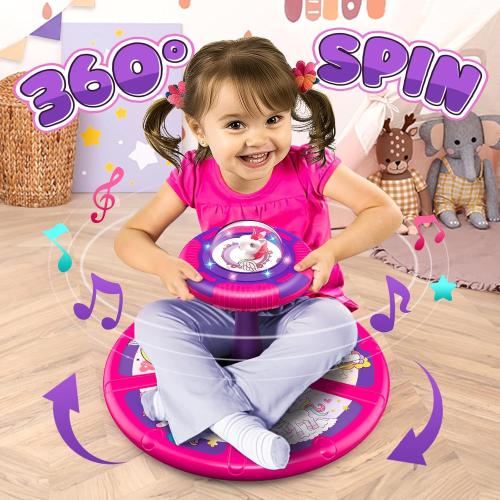 Flooyes Unicorn Sit and Spin Toys for Toddlers Girls 2 Years Old, Christmas Birthday Gifts for 1 2 3 4, with LED and Music, 360° Spin