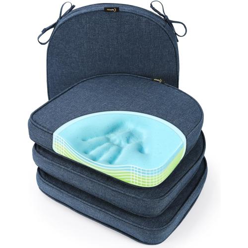 Chair Cushion with Ties, Ultra Durable Water Resistant FadeShield Outdoor/Indoor Reversible Chair Seat Cushion 17 x 16 inch Set of 4, Heather Indigo