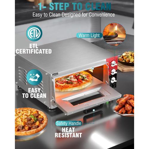 Size 16 color silver WantJoin 16 Inch Indoor Pizza Oven Countertop - ETL Listed, Electric Pizza Ovens with Pizza Stone, 60-Min Ring Timer, for Home and Restaurant, 1600W