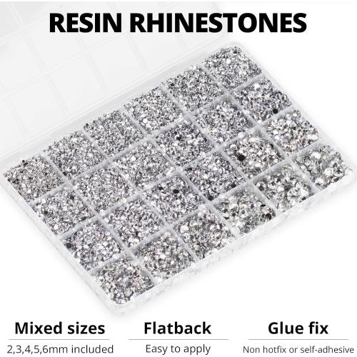 20100Pcs Silver Clear Resin Rhinestones 2,3,4,5,6mm Flatback for Bedazzling Crafting Crafts Clothing Clothes Fabric Shoes Nail Art, Flat Back Gems Diamonds Bedazzler Kit Bulk Jewels Crystals Gemstones