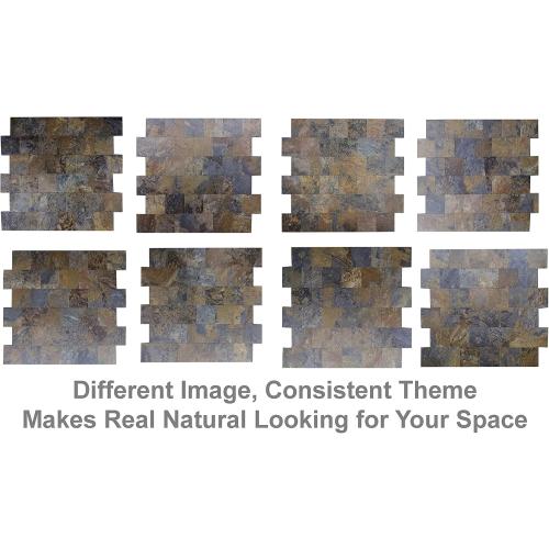 12-Pack PVC Peel and Stick Tile Backsplash, 12''X12'' Bronze and Cyan Slate