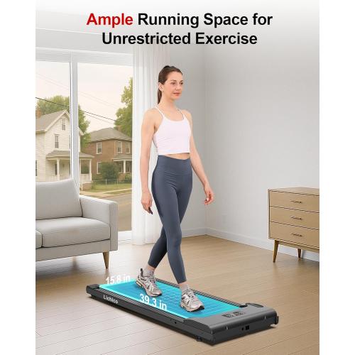 Lichico Walking Pad Under Desk Treadmill，Portable Small Treadmills for Home and Office，Super Quiet Brushless Motorized Walking Jogging Running Machine with Remote Control