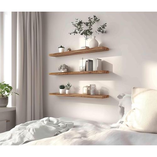 36 Inch Light Wood Floating Shelves for Wall Rustic Wall Shelf for Bedroom Living Room Set of 4