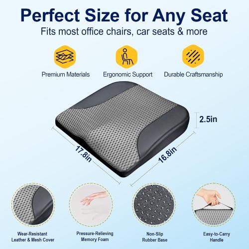kingphenix Memory Foam Car Seat Cushion for Driving Comfort and Office Use | Coccyx&Lower Back Pressure Relief, Non-Slip 4D Mesh Seat Cushion for Car, Truck, SUV, Long Drives & Office Chair, Black Gray
