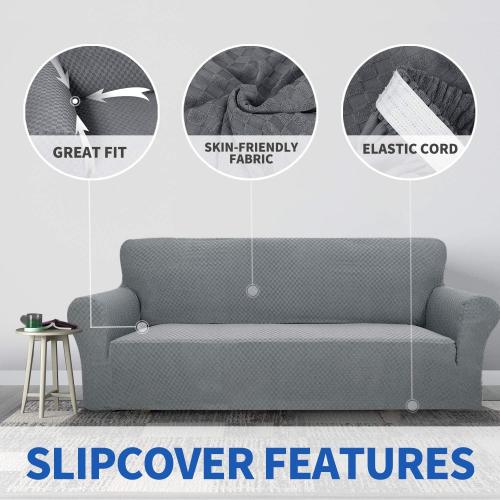 ZNSAYOTX 1 Piece Jacquard Couch Covers for 3 Cushion Couch Living Room High Stretch Sofa Cover Pets Dogs Friendly Anti Slip Thickened Slipcovers Furniture Protector (Sofa, Light Grey)