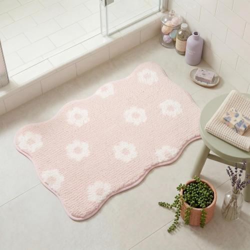 GRANNY SAYS Cute Floral Bathroom Rugs 16 x 24,Non-Slip Flower Beige Bath Mats for Bathroom, Plush Shag Absorbent Microfiber Ultra Soft Bath Mat, Washable Rug for Tub, Shower, Bedroom，Pink