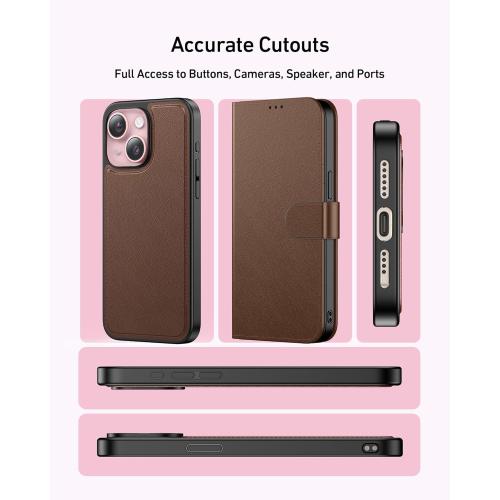 LUMARKE Designed for iPhone 13 Mini Wallet Case - Detachable Flip Folio Cover - RFID Blocking 4 Card Slots Holder - Leather Magnetic Kickstand - Protective Phone Case 5.4, Glossy Brown