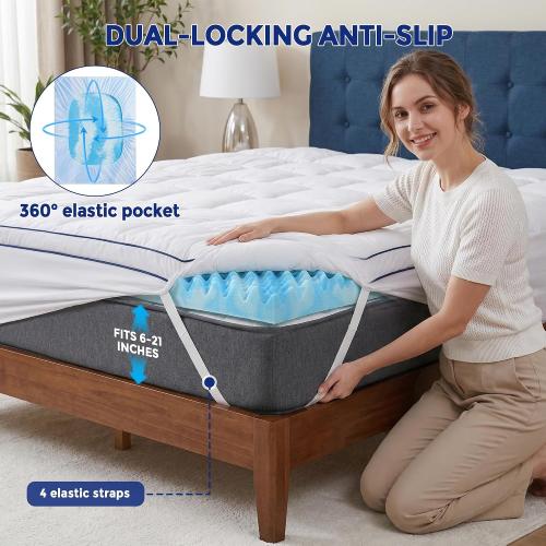 Vipfree King Dual Layer 4 Inch Memory Foam Mattress Topper, Relax Body, Relieve Pain and Aid Sleep - 2 Inch Fluffy Pillow Top King Mattress Topper and 2 Inch Cooling Gel Memory Foam, 2X Support