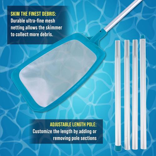U.S. Pool Supply Swimming Pool 6 Foot Leaf Skimmer Net with 4 Deluxe Aluminum Pole Sections - Ultra Fine Mesh Netting, Clean and Remove The Finest Debris Fast - Pool, Spa, Pond Cleaning Maintenance