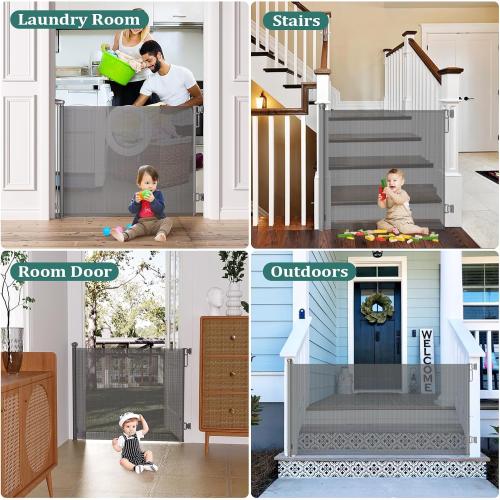 Babepai Retractable Baby Gates Extra Wide | 55 Wide x 38 Tall Dog Gates for Stairs | Indoor/Outdoor Use | Child Gates for Doorways, Deck, Porch, Hallways, Patio - Gray