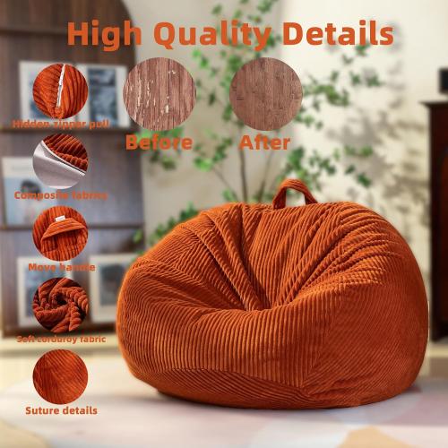 Stuffed Animal Storage Bean Bag Cover (No Filler), Corduroy Kids & Toddler Bean Bag Chair for Teens & Adults, Toy Storage Organizer, Comfy Sofa for Playroom (Cover Only)