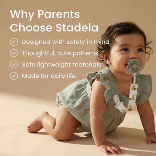 Stadela Baby Pacifier Clip Holder - Girl 4 Pack Gift Set – Boho Modern Neutral Flowers Floral (Allysa)